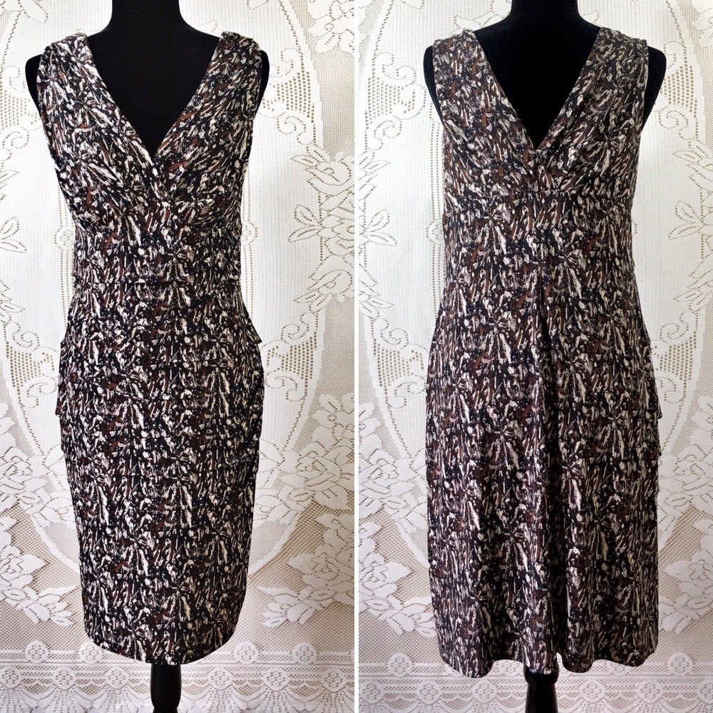 Connected Apparel |  Mid Knee Length V-Neck Dress